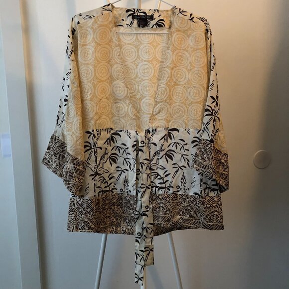 CENTRAL PARK WEST 100% SILK BOHO OPEN TOP KIMONO PATCHWORK L NWOT - Picture 1 of 8